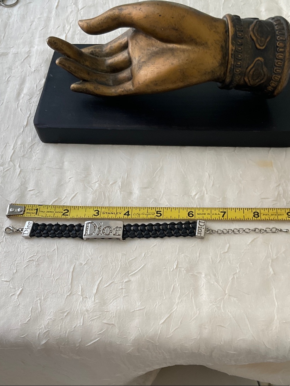 Dior Black Braided Leather Bracelet with Silver Logo Plate - Picture 2 of 7